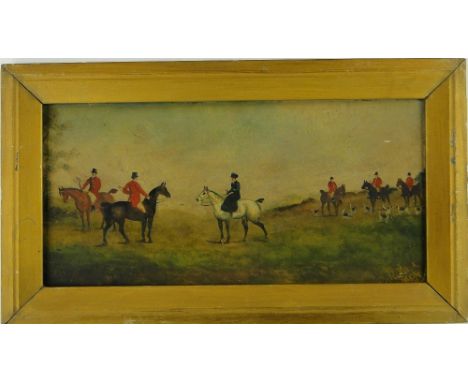 Philip Rideout (circa 1860-1920),
2 oils on board, hunting scenes, 6.5" x 14", framed.