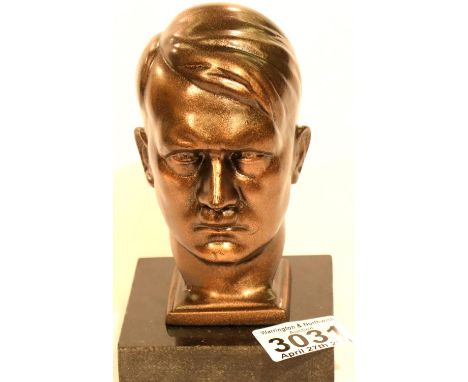 Adolf Hitler, A cast metal bronzed bust, raised on a square granite plinth, H: 14 cm. P&amp;P Group 3 (£25+VAT for the first 