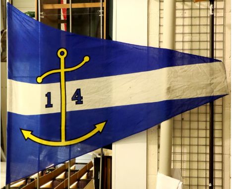 German flagship pennant, large scale in blue and white, printed with fouled anchor and 14, L: 220 cm. P&amp;P Group 2 (£18+VA
