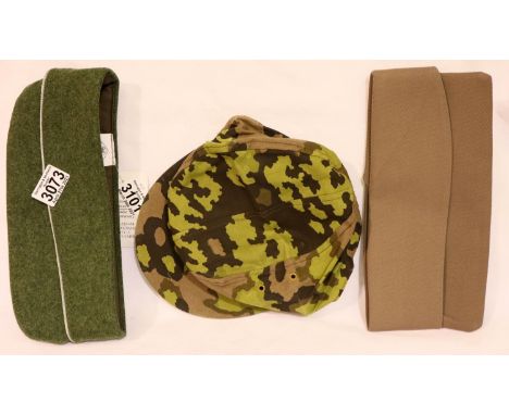Three German and American WWII re-enactment forage / field caps. P&amp;P Group 1 (£14+VAT for the first lot and £1+VAT for su