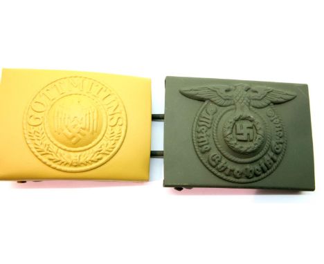 German WWII re-enactment Wehrmacht steel belt buckle and Afrika Korps buckle. P&amp;P Group 1 (£14+VAT for the first lot and 