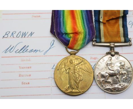 19424 CPL W J BROWN R BIRKS R, a British WWI Royal Berkshire Regiment medal pair comprising BWM and Victory medal, with print