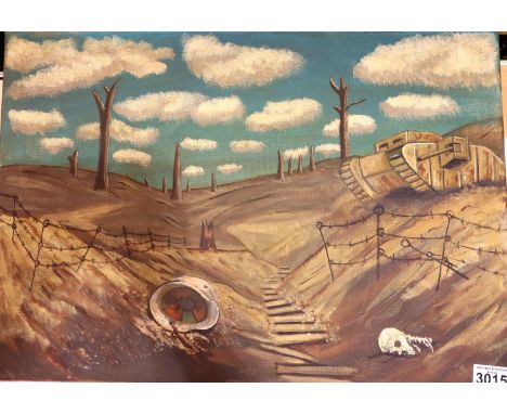 Oil on canvas depicting a WWI Battle scene painted in the style of Otto Dix, 42 x 60 cm. P&amp;P Group 3 (£25+VAT for the fir