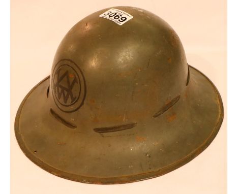 WWII Civilian Zuckerman Helmet with the Allen West Factory Logo. Allen West of Brighton made Mills grenades during WWI and WW
