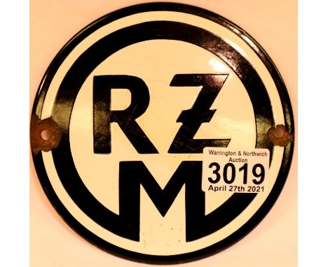 German Third Reich outfitters enamelled circular plaque for RZM, D: 15 cm. P&amp;P Group 1 (£14+VAT for the first lot and £1+
