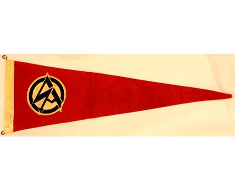German Third Reich early reproduction large embroidered cotton SA pennant, stamped (indistinct) L: 56 cm. P&amp;P Group 1 (£1
