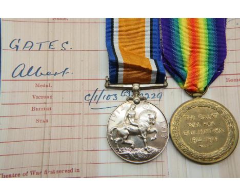 48641 PTE A GATES R BIRKS R, a British WWI Royal Berkshire Regiment medal pair comprising BWM and Victory medal, with printed