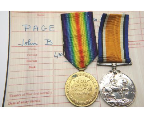 43533 PTE J B PAGE R BIRKS R, a British WWI Royal Berkshire Regiment medal pair comprising BWM and Victory medal, with printe
