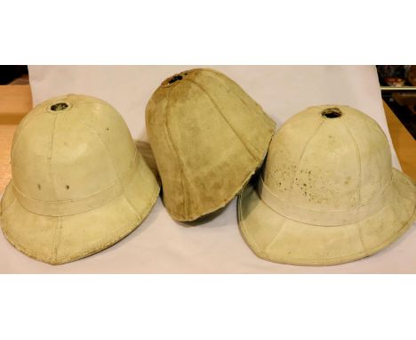Three 19th / 20th century pith helmets for repair. P&amp;P Group 2 (£18+VAT for the first lot and £3+VAT for subsequent lots)