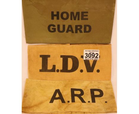 Three British WWII aged replica Home Front armbands. P&amp;P Group 1 (£14+VAT for the first lot and £1+VAT for subsequent lot