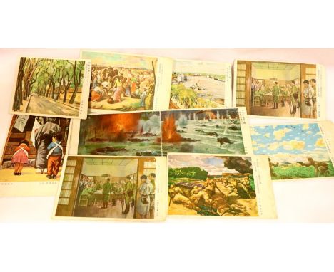Selection of Japanese WWII postcards depicting the Japanese occupation of Burma. P&amp;P Group 1 (£14+VAT for the first lot a