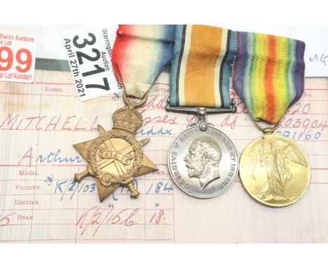 3420 PTE A MITCHELL MIDD'X R, a WWI medal pair and 1914-15 star, with information. P&amp;P Group 1 (£14+VAT for the first lot