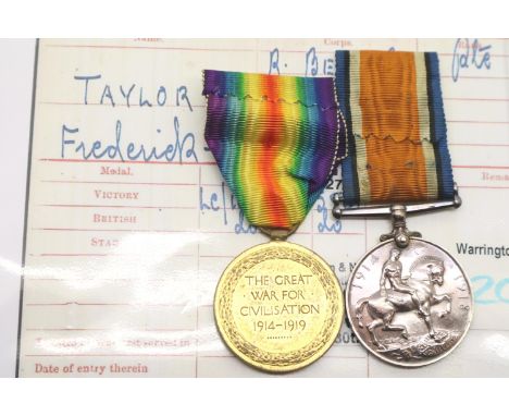 26582 PTE F R TAYLOR R BIRKS R, a British WWI Royal Berkshire Regiment medal pair comprising BWM and Victory medal, with prin