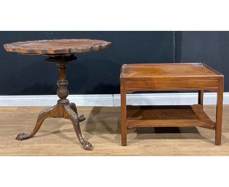 A contemporary George II style mahogany pie-crust tripod occasional table, 71.5cm high, 76cm diameter; a Bevan Funnell coffee