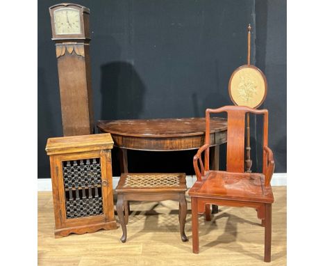 A Chinese hardwood armchair; a 19th century mahogany D-shaped side table; a 19th century mahogany pole screen; an Art Deco ha