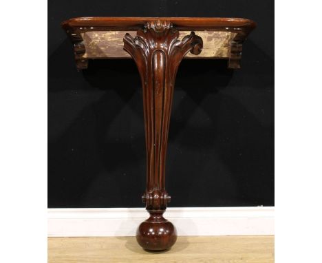 A Victorian mahogany console table base, cabriole foreleg, bun foot, 90cm high, 76cm wide, 56cm deep, c.1860 