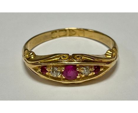 An 18ct gold ruby and diamond ring, size P, 3.4g 