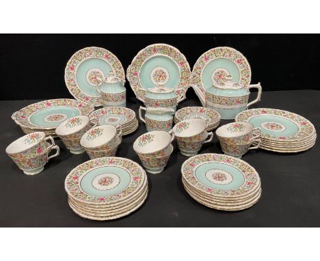 A Royal Crown Derby Cotswold pattern tea service for twelve comprising cake plates, dessert plates, side plates, sucrier and 