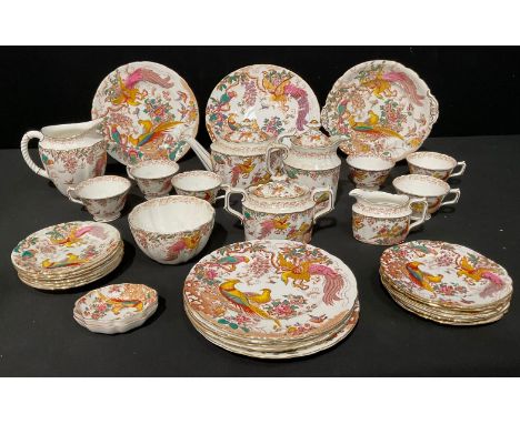 A Royal Crown Derby Olde Avesbury tea service for six, comprising cake plate, side plates, teapot, hot water jug, sucrier and