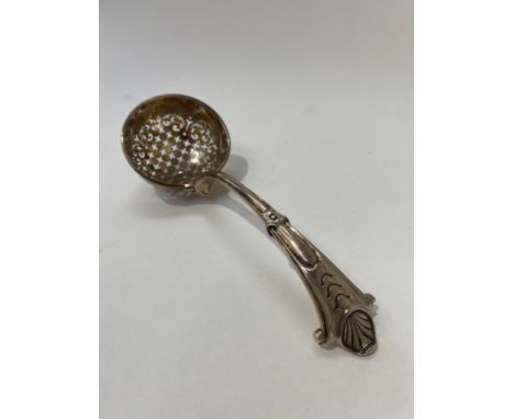 A George II Silver sifting ladle with scroll terminal London 1756, 17.5cm long, 104g