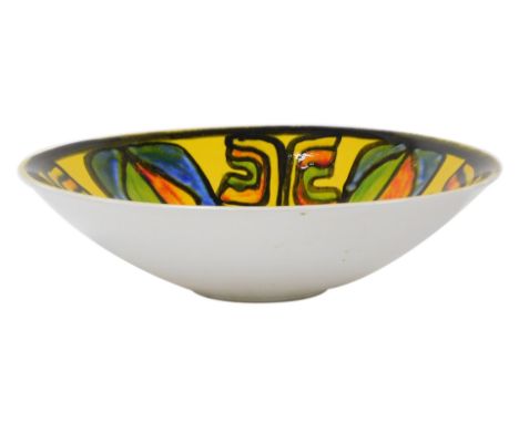 A Poole pottery Delphis bowl, yellow ground, printed marks, 35cm wide.