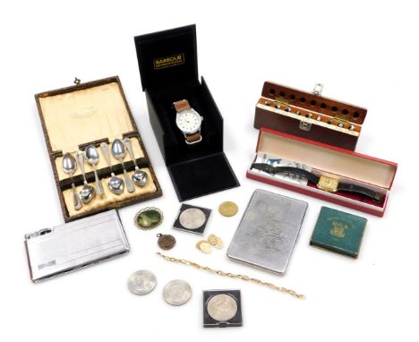 A Barbour International gentleman's wristwatch, pair of gold plated double oval and chain link cufflinks, further costume jew