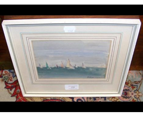 NORMAN WILKINSON - watercolour of yachts sailing in The Solent - 13cm x 18cm CONDITION REPORTseems ok