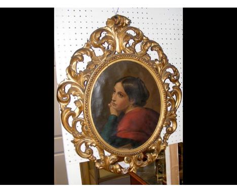 Antique oval portrait in decorative gilt frame - the painting 30cm CONDITION REPORTframe is split in a few places
