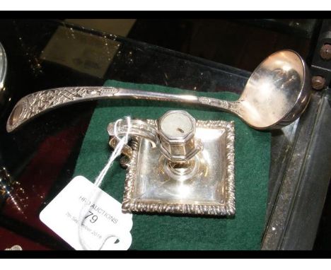 A small silver chamber stick, together with a silver ladle  CONDITION REPORTas per images