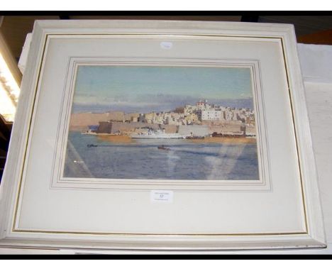 Watercolour of Valletta Harbour, Malta - signed bottom left Norman Wilkinson- 24cm x 35cm  CONDITION REPORT seems fine