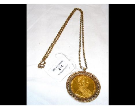 An Austrian 4 Ducat Coin in yellow metal mount with chain - 24g (without necklace) 