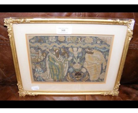 An embroidery panel depicting "Abraham's Dispute" - 16cm x 22cm 