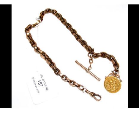 Gold watch chain with 1901 sovereign mount CONDITION REPORT51g