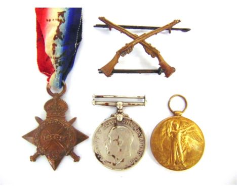 A GREAT WAR CASUALTY TRIO OF MEDALS TO PRIVATE F. VILLIS, COLDSTREAM GUARDS  comprising the 1914-15 Star, British War Medal 1