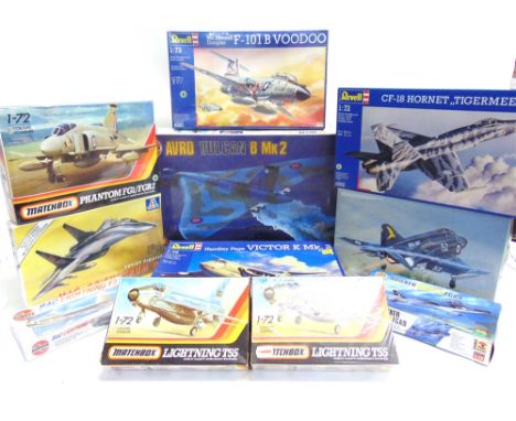 ELEVEN 1/72 SCALE UNMADE MODEL AIRCRAFT KITS  by Airfix (3), Revell (3), Matchbox (3), Italeri (1), and Fujimi (1), each boxe