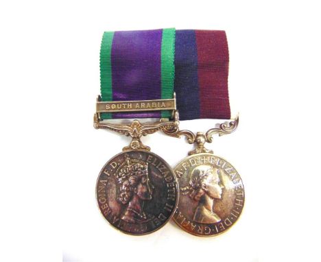 A PAIR OF MEDALS TO CORPORAL R.P. BODDIS, ROYAL SIGNALS / ROYAL AIR FORCE  comprising the General Service Medal, Eliz. II, wi