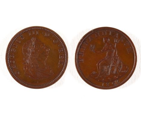 GREAT BRITAIN - GEORGE III (1760-1820), PATTERN FARTHING, 1805  laureate and draped bust with 'K' on drapery, Soho beside shi
