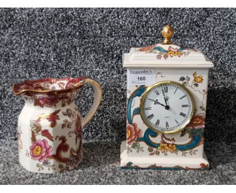 A Mason's Ironstone Java pattern mantle clock and a Mandalay Red pattern jug.