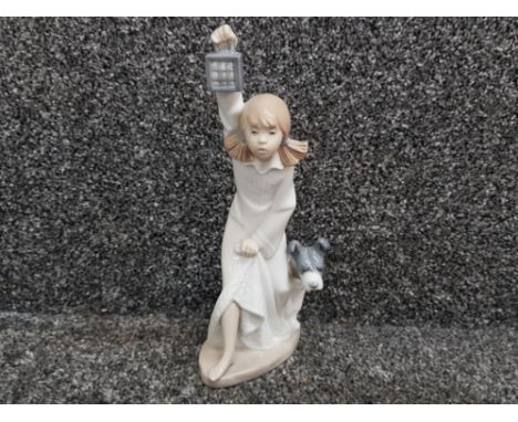 Nao by Lladro figure "who is there" girl with lantern and dog