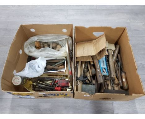 A quantity of miscellaneous vintage tools to include chisels, axes, oil can, hammers etc.