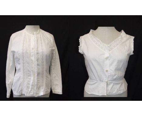Ladies Vintage White Cotton Blouse with broderie anglais details &amp; White Cotton Camisole Top (2) 