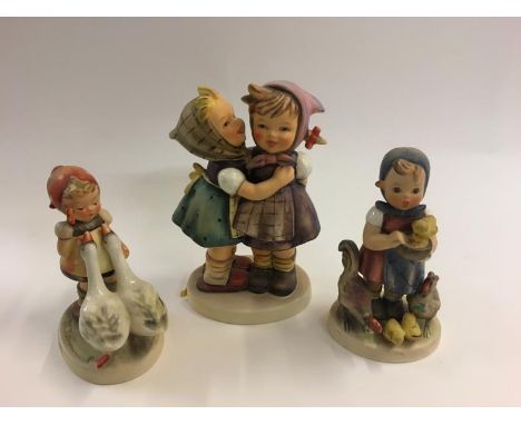Hummel Figurines: 'Telling Her Secret', 'Feeding Time' &amp; 'Goose Girl' (3) 