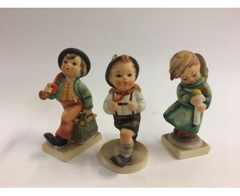 Hummel Figurines: 'Merry Wanderer', Angel holding candle &amp; Schoolboy (3) 