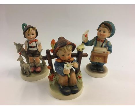 Hummel Figurines: 'She Loves Me, She Loves Me Not',  Boy dressed as postman &amp; 'Little Goat Herder' (3) 