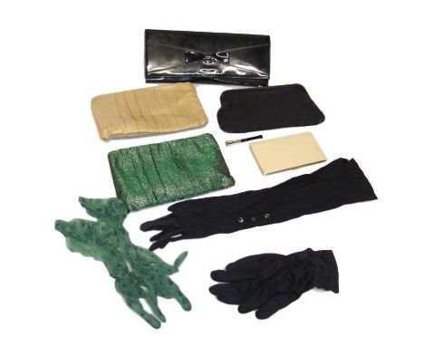 4 Vintage Evening Bags, 3 pairs gloves, cigarette case &amp; cigarette holder 
