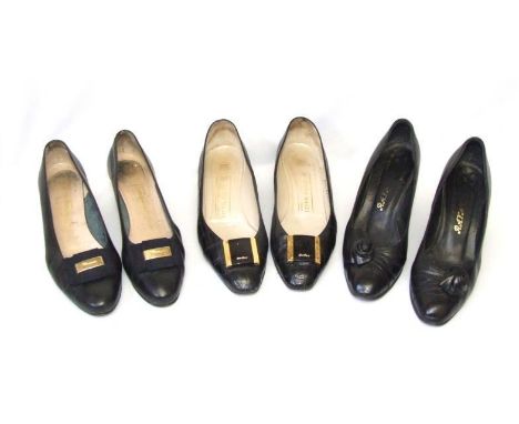 3 Pairs Ladies Vintage Black Leather Shoes: Salvatore Ferragamo, Bruno Magli &amp; Rayne (3) 