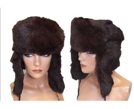 Vintage Dark Brown Rabbit Fur Ushanka Hat 