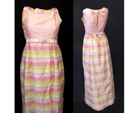 Vintage 1960s Belinda Bellville Boutique Pink &amp; Vanilla Shantung Silk Dress, labelled size 10 