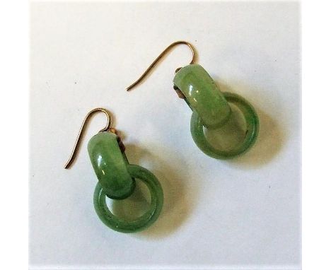 Pair Yellow Metal Mounted Jade Earrings captive circles 