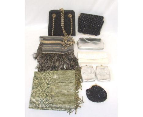 Ladies Vintage Evening Bags, beaded purse &amp; 2 evening scarves 